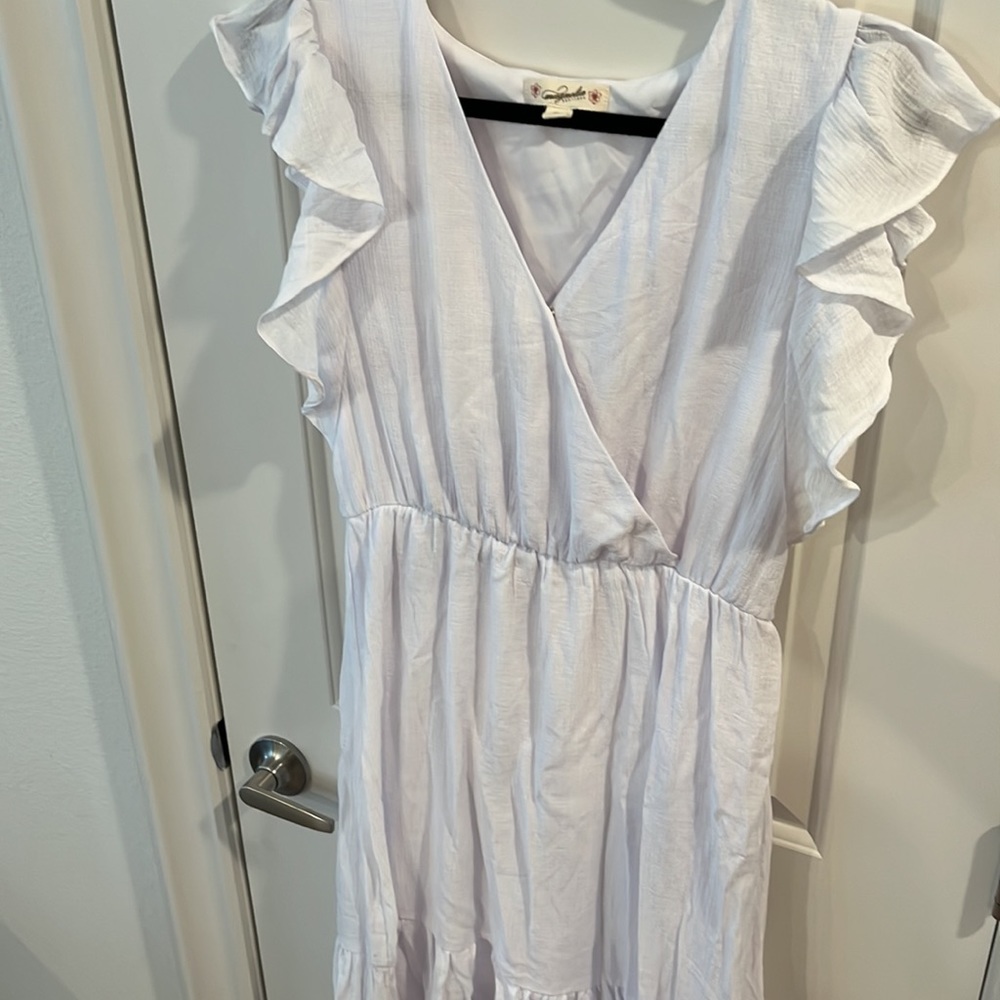 Magnolia Boutique White Ruffle Sleeve Midi Dress